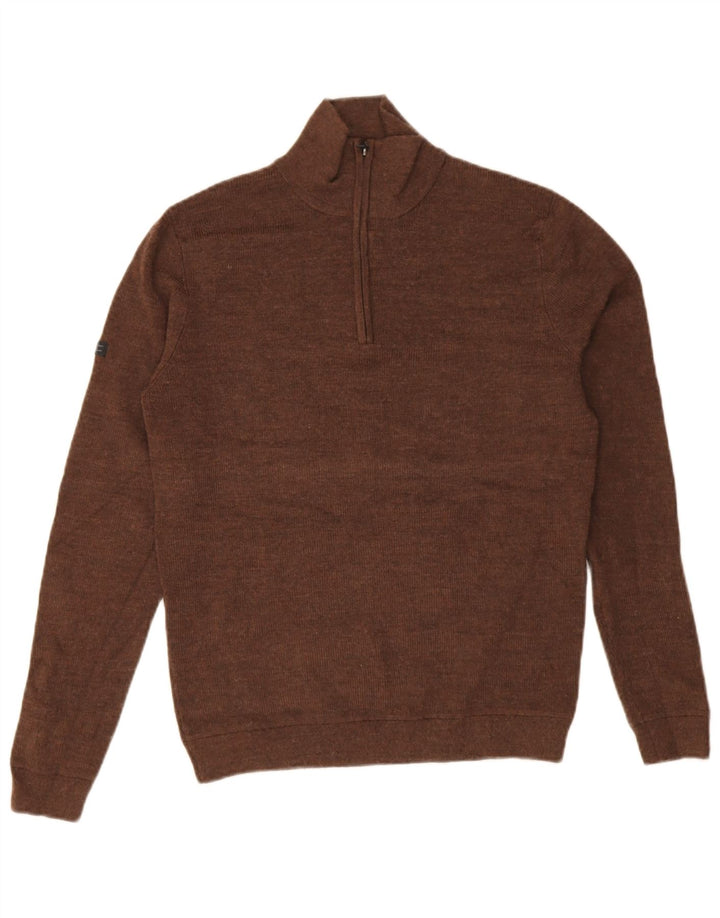 Superdry Jersey con cuello y cremallera de lana merino en marrón medio para hombre