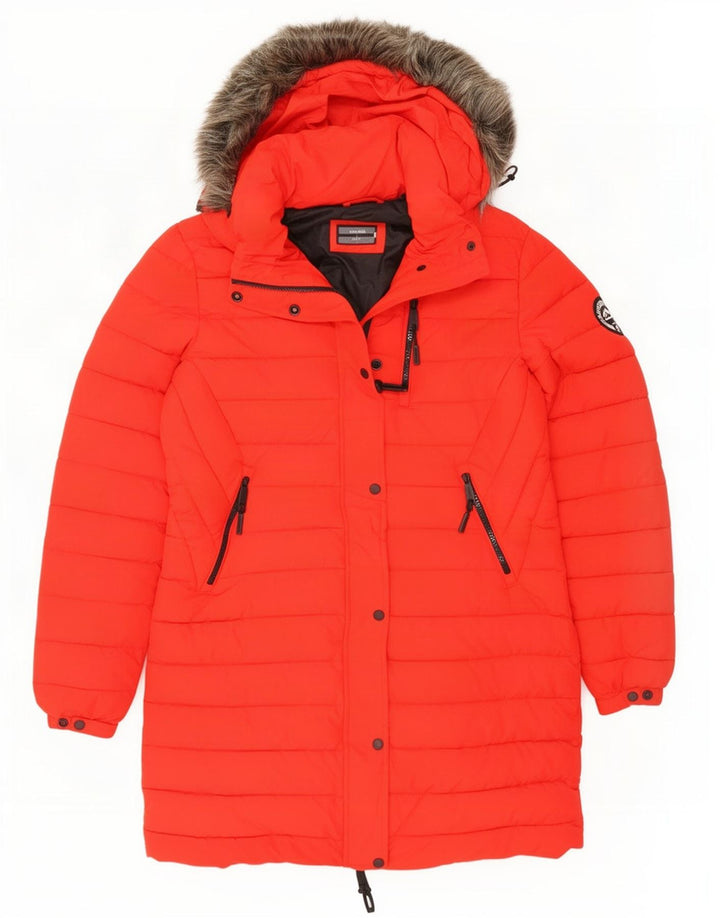 Superdry Abrigo acolchado con capucha para mujer, Reino Unido 40, poliéster rojo mediano