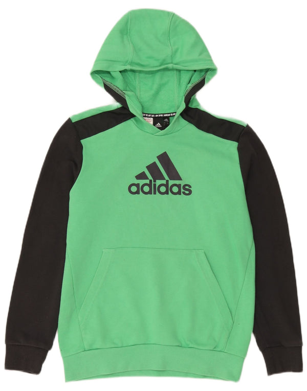 Adidas - Sudadera con capucha para niños, diseño gráfico, algodón, color verde, 13-14 años