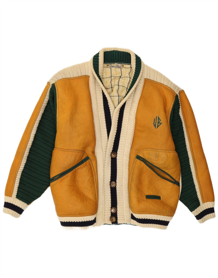 Umberto Bilancioni Chaqueta para hombre UK 40 Large Cuero color block amarillo
