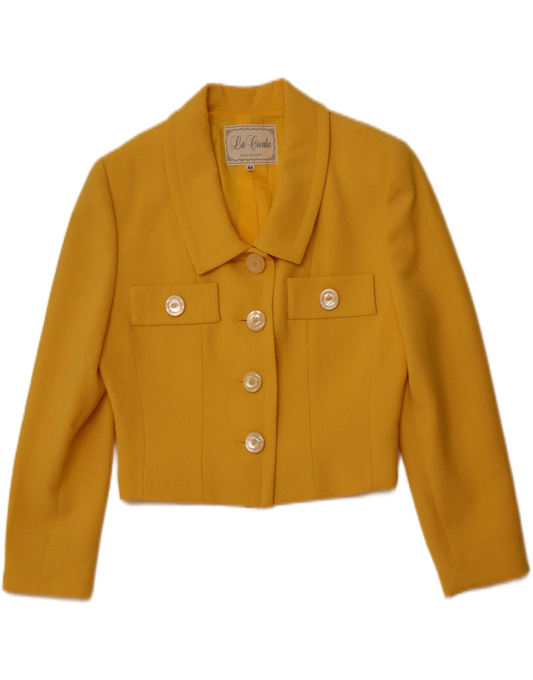 VINTAGE Mujer 4 Botones 2 Piezas Falda Set IT 44 Medio W26 Lana Amarilla