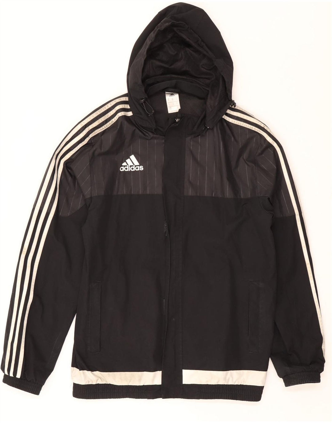 ADIDAS Chaqueta impermeable con capucha para hombre UK 38 Mediano Negro Colorblock Poliéster