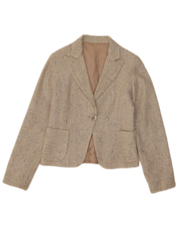 Vintage mujer crop 1 botón Blazer chaqueta Reino Unido 4 XS beige moteado