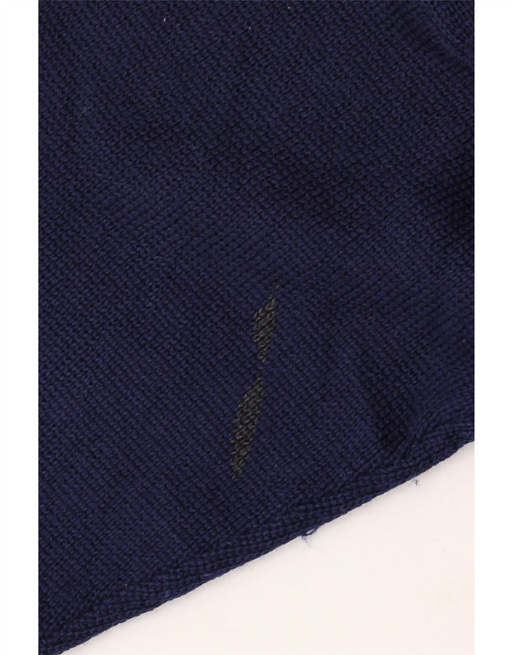 VINTAGE Hombres Crew Neck Jumper Suéter Medio Azul Marino Lana