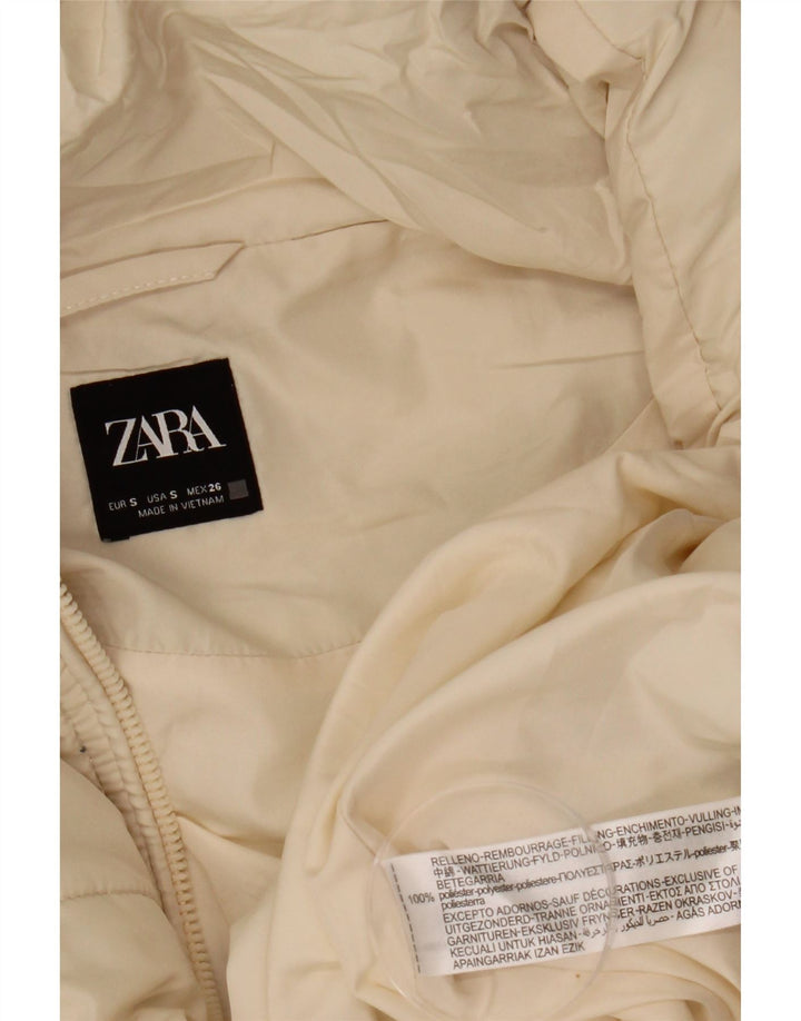 Zara Mujer Chaqueta Acolchada Extragrande Con Capucha UK 10 Small Off White Poliéster