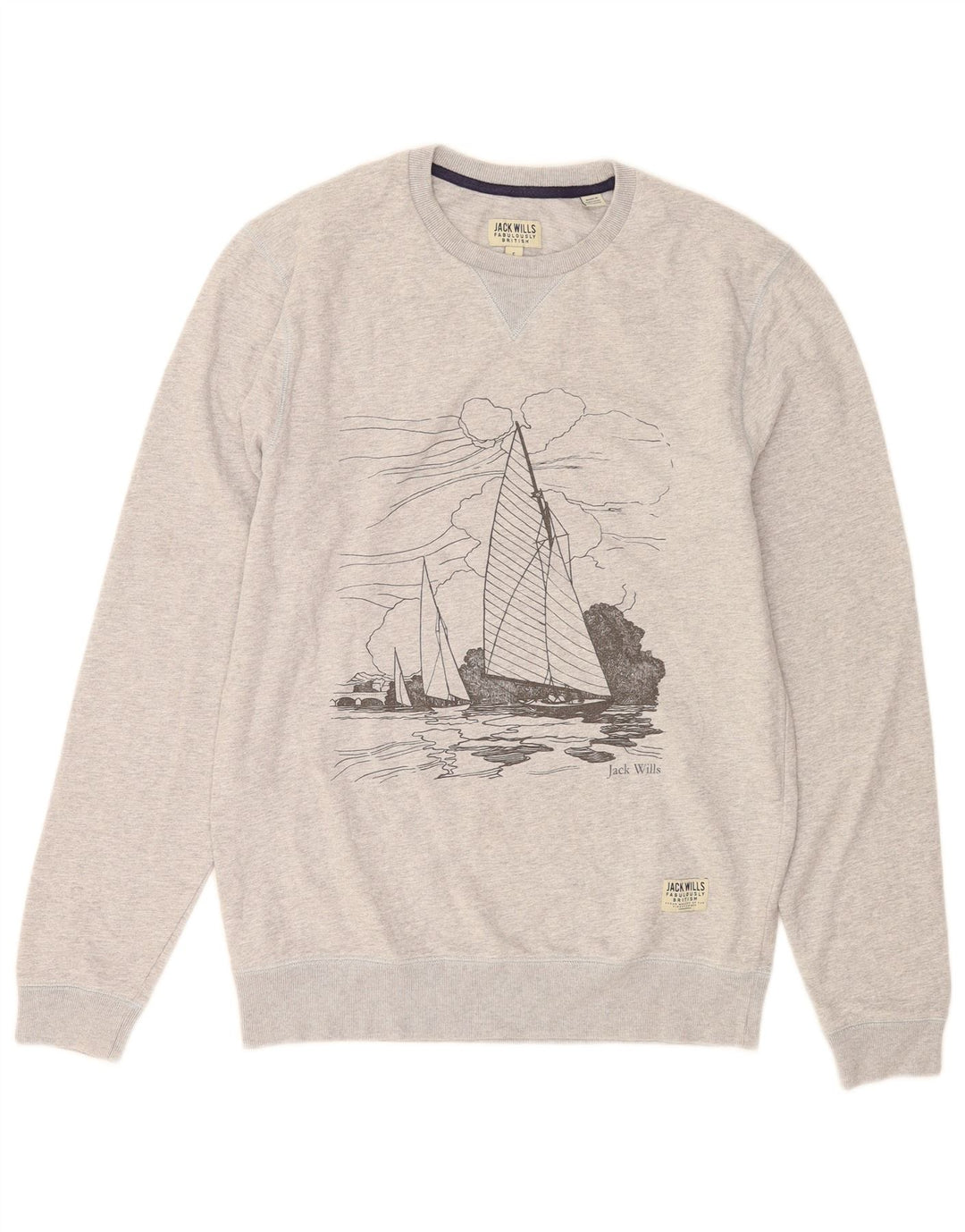 Jack Wills Hombre Sudadera Gráfica Jersey Pequeño Algodón Gris