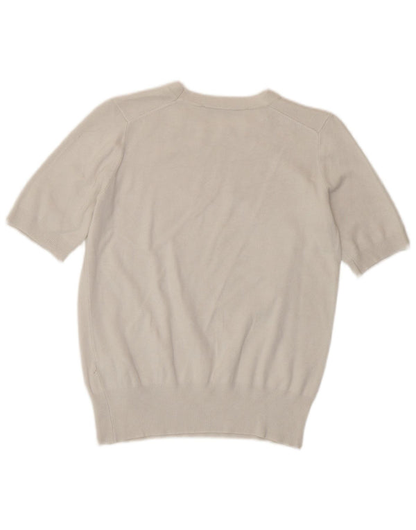 Zara Jersey de manga corta con cuello barco para mujer, talla 40, talla pequeña, viscosa blanca