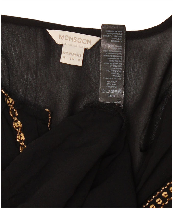 MONSOON Blusa de manga larga para mujer UK 8 Small Viscosa negra