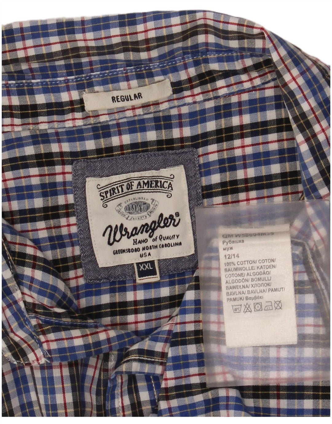 Wrangler Camisa de manga corta para hombre, corte regular, 2XL, algodón a cuadros azules