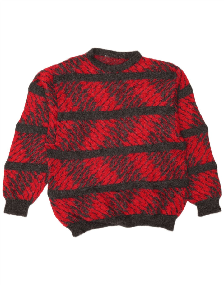 Vintage hombres cuello redondo jersey suéter grande rojo rayas