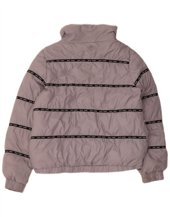 Dkny Chaqueta acolchada con capucha gráfica para mujer UK 40 Poliéster gris medio