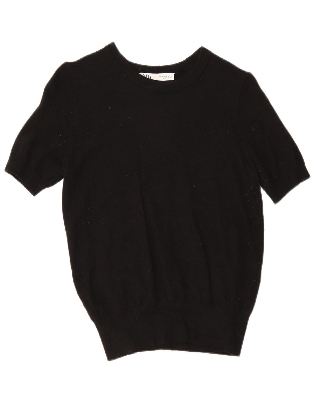 Zara Mujer Blusa De Punto De Manga Corta Top UK 42 Medium Viscosa Negra