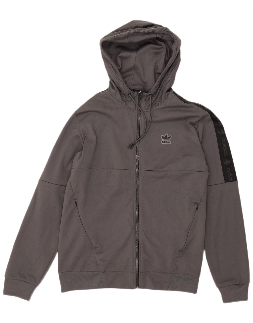Adidas Hombre Zip Sudadera Con Capucha Suéter Gris Medio Colorblock Poliéster