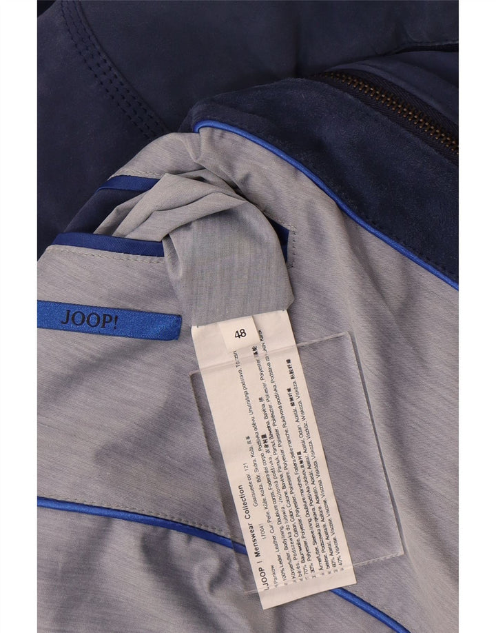 Joop Hombre Cazadora Bomber De Ante IT 48 Cuero Color Block Azul Medio