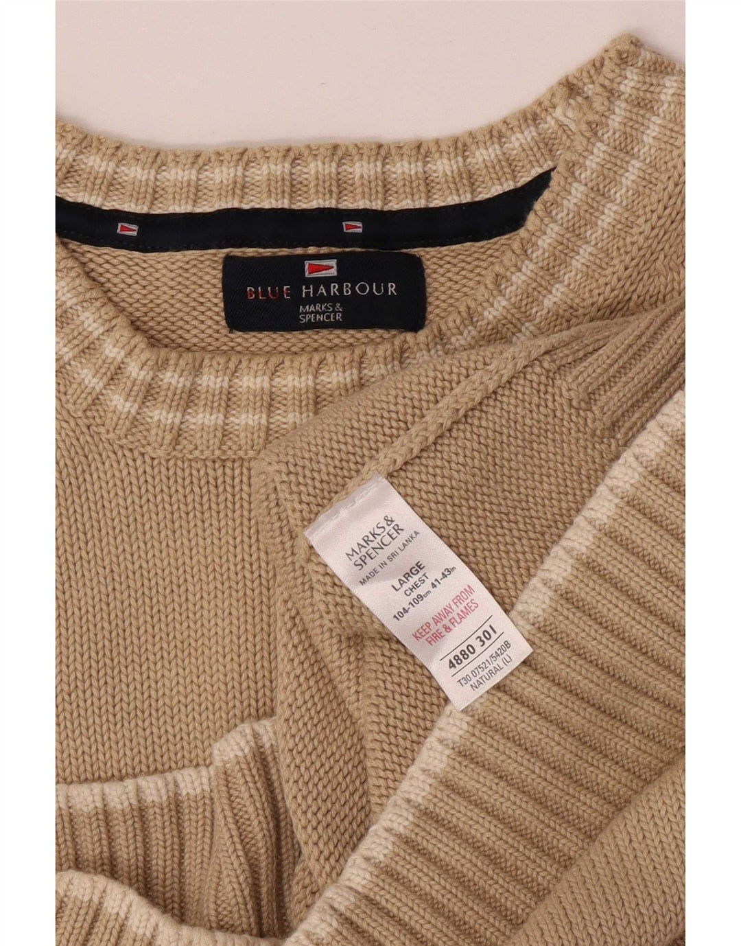 Marks & Spencer - Jersey de cuello redondo para hombre, color azul, talla grande, color beige
