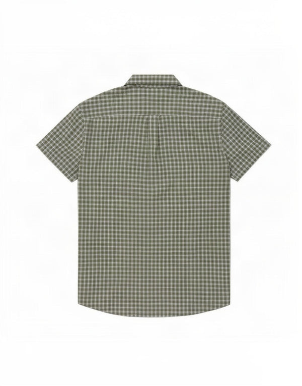 Benetton Hombre Camisa De Manga Corta De Algodón A Cuadros Verde Pequeño