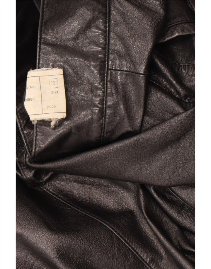 Vintage mujer chaqueta de cuero militar Reino Unido 12 cuero negro medio