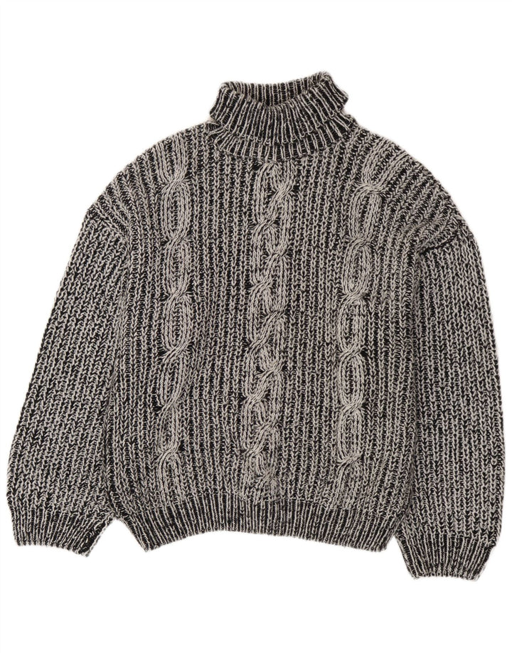 Vintage hombres rollo cuello jersey suéter XL gris