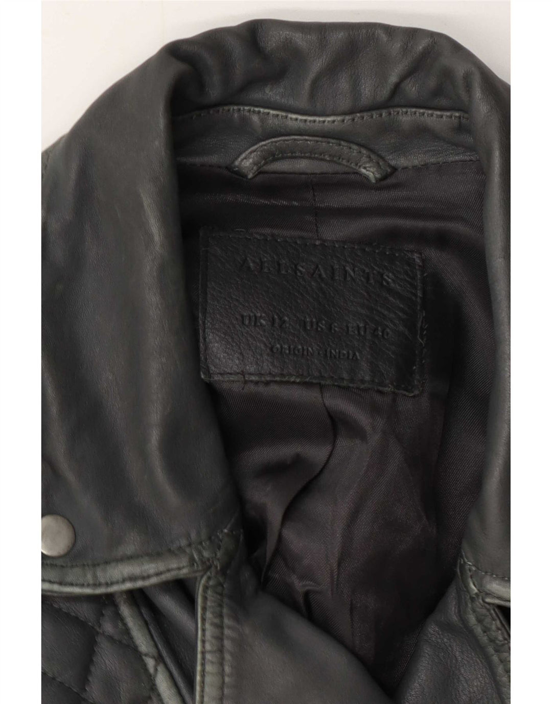 All Saints Chaqueta motera de cuero para mujer UK 42 Gris medio
