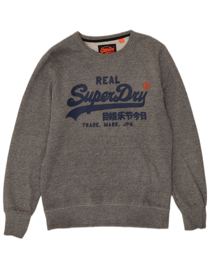 SUPERDRY Hombre Sudadera con gráfico tipo jersey de algodón moteado gris grande