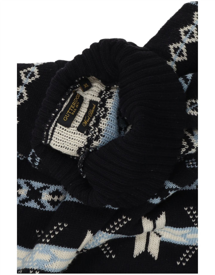 GUTTERIDGE Suéter tipo jersey con cuello vuelto para hombre XL Lana Fair Isle azul marino
