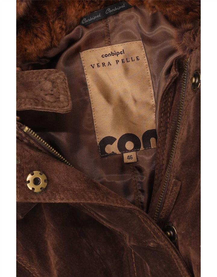 Conbipel Chaqueta de ante con capucha para mujer IT 46 Cuero marrón grande