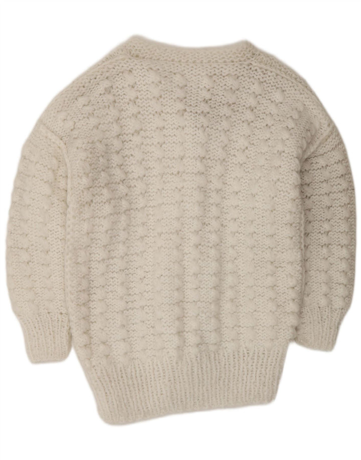 VINTAGE Suéter Cárdigan para Mujer Reino Unido 14 Blanco Medio