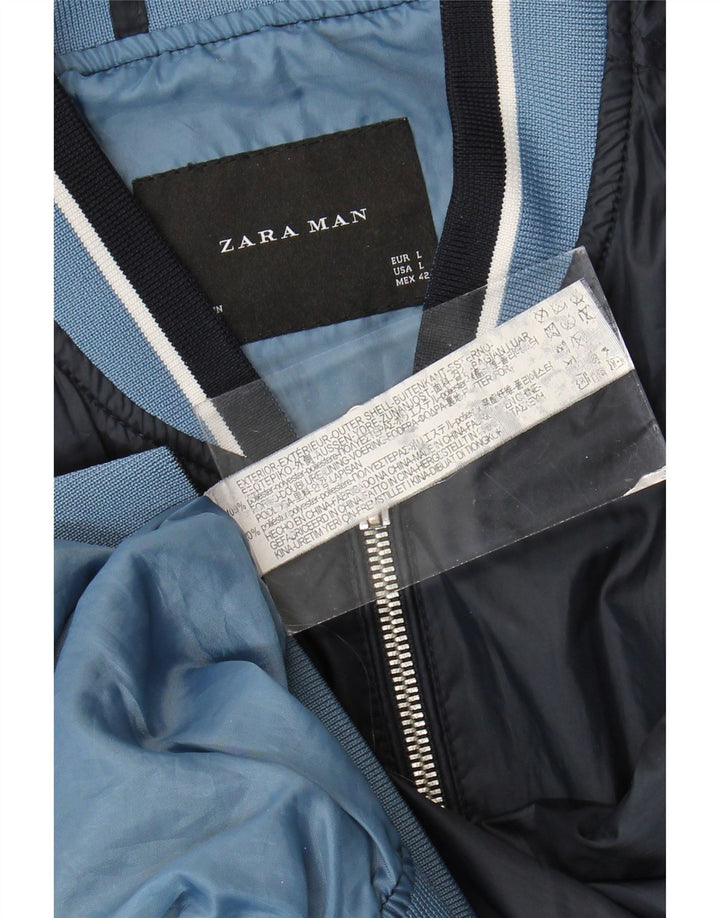 Zara Mens Bomber Jacket UK 40 Large Azul Marino Colorblock Poliéster