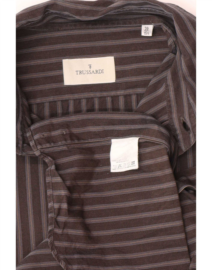 Camisa Trussardi Hombre Talla 39 15 1/2 Algodón Rayas Gris Medio