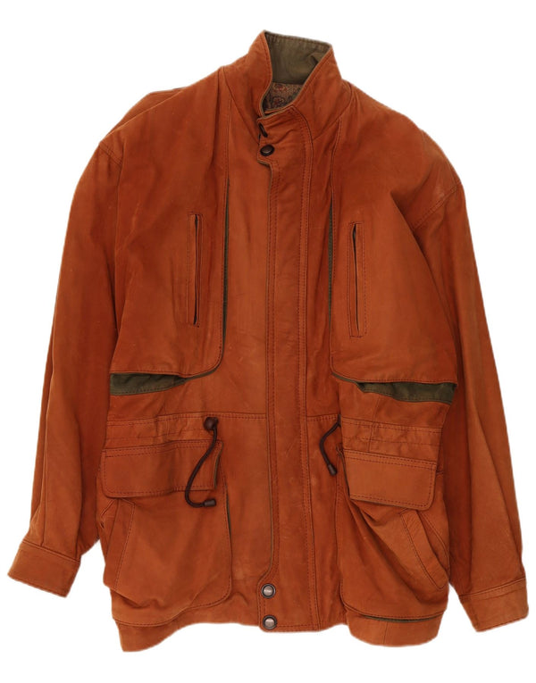 Chaqueta de cuero vintage para hombre Reino Unido 42 XL Bloque de color marrón