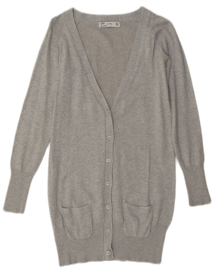 Zara Mujer Cárdigan Suéter UK 10 Small Gris Algodón