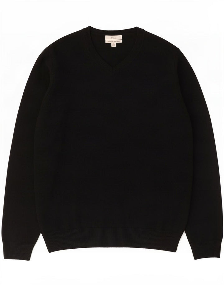 Marks & Spencer Jersey con Cuello en V para Hombre XL Lana de Cordero Negra