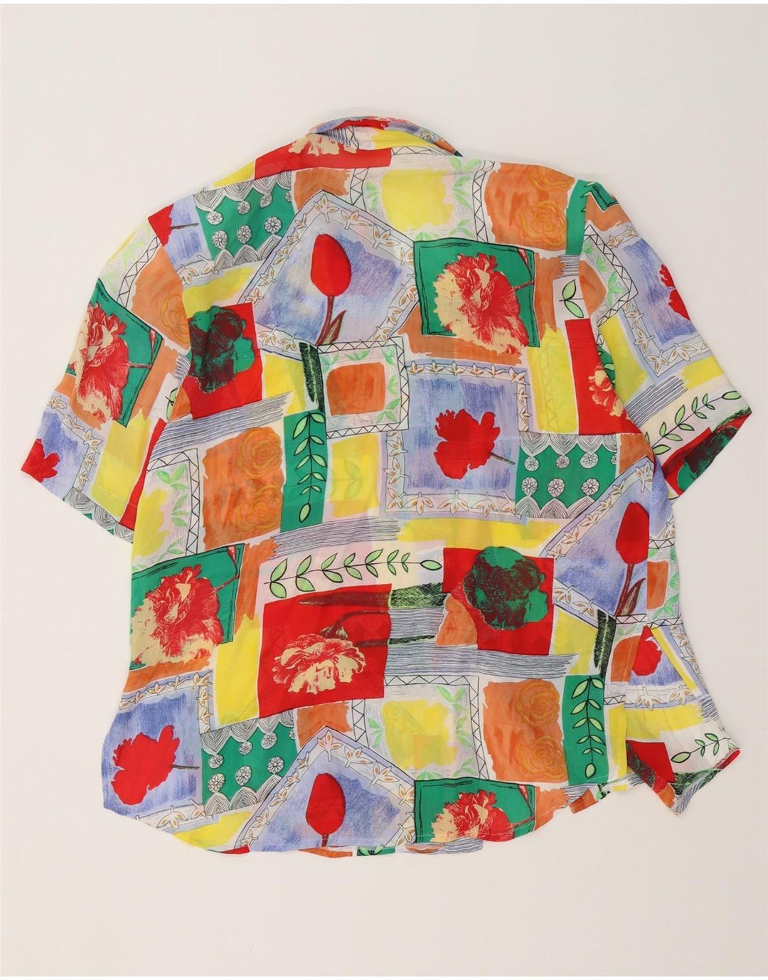 Vintage mujer longline camisa blusa EU 40 medio viscosa multicolor