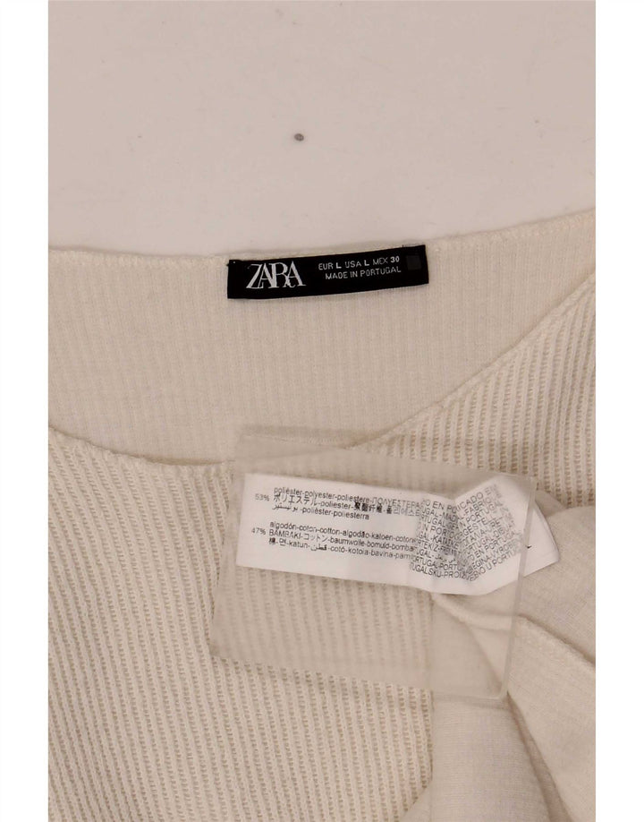 Zara Mujer Camiseta Corta Top UK 46 Grande Poliéster Blanco Roto