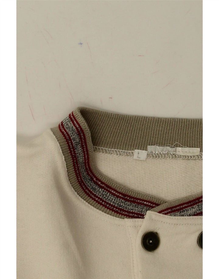VINTAGE Mens Graphic Sweatshirt Jumper Large Off White Cotton Vintage Vintage and Second-Hand Vintage from Messina Hembry 