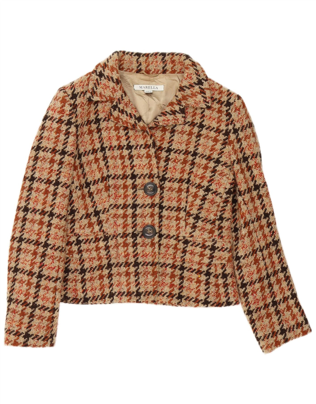 Marella Chaqueta Blazer para Mujer Reino Unido 42 Marrón Medio Pata de Gallo Clásica