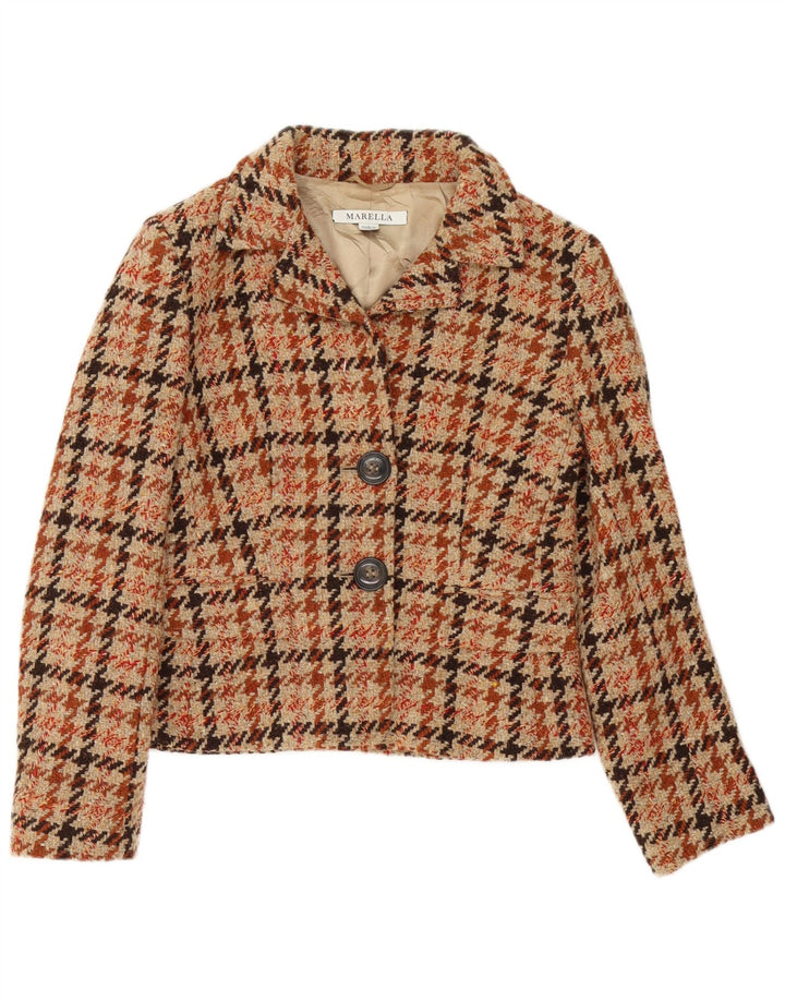 Marella Chaqueta Blazer para Mujer Reino Unido 42 Marrón Medio Pata de Gallo Clásica