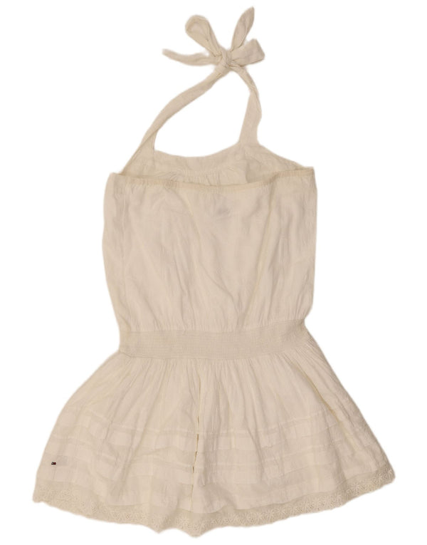 Tommy Hilfiger Mini vestido halter para mujer UK 12 Algodón floral blanco mediano