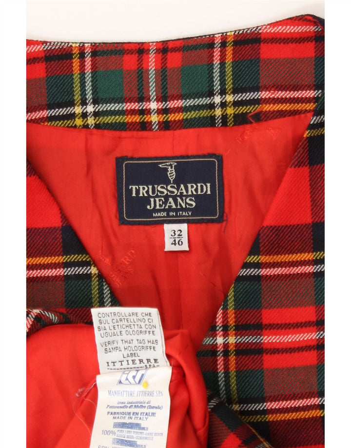 Chaleco Largo Mujer Trussardi IT 46 Large Lana Virgen A Cuadros Rojos