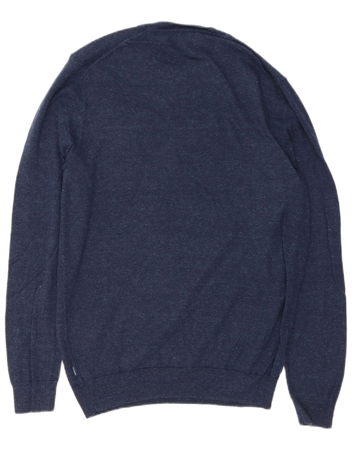 SUPERDRY Jersey de cuello redondo para hombre de algodón moteado en azul marino medio