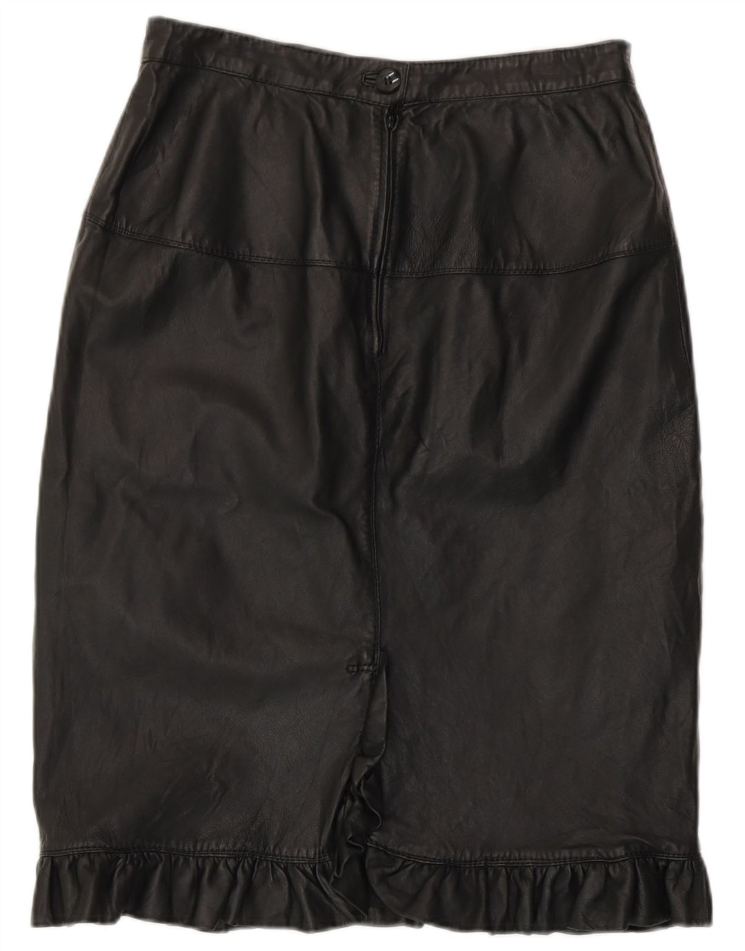 Falda de cuero de cintura alta vintage para mujer IT 46 Grande W28 Negro