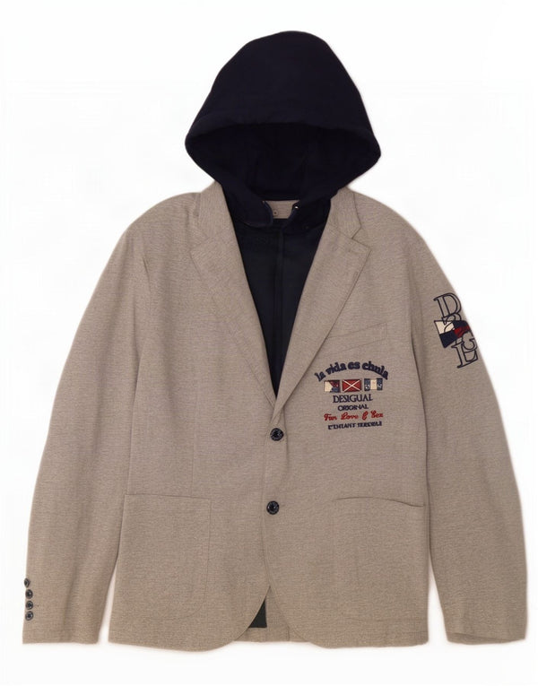 Desigual Chaqueta tipo blazer con capucha y 2 botones para hombre UK 48 4XL Gris Colorblock