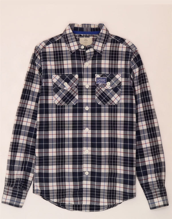 Camisa Superdry para hombre pequeña de algodón a cuadros azul marino