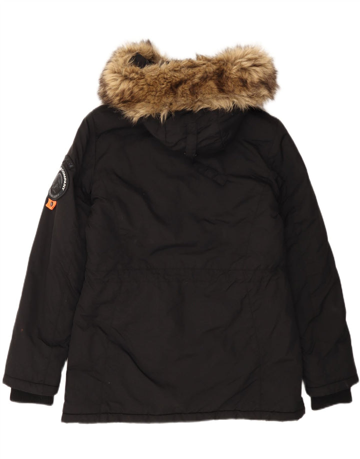 Superdry Parka con capucha para mujer, talla 42, nailon negro mediano