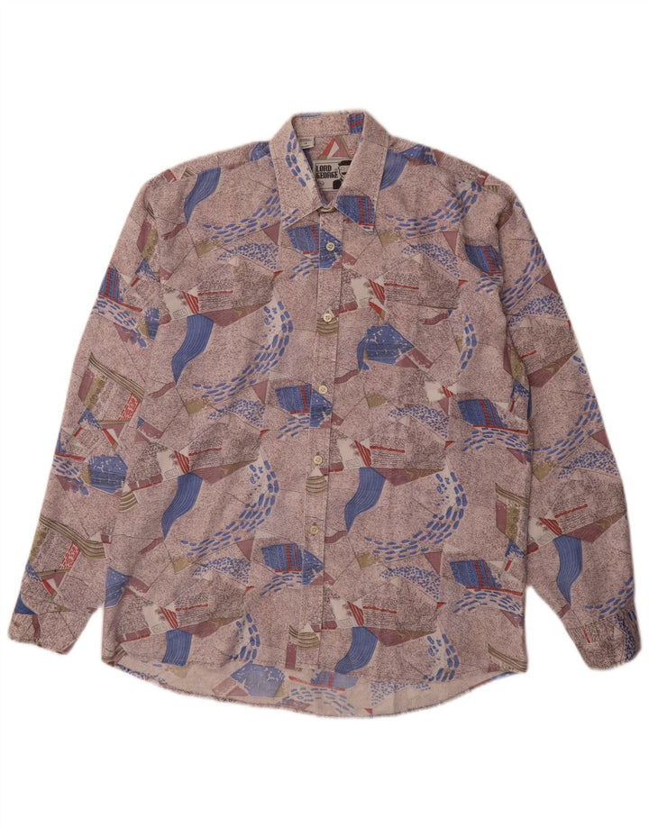 Vintage hombres patrón abstracto camisa tamaño 39/40 medio multicolor