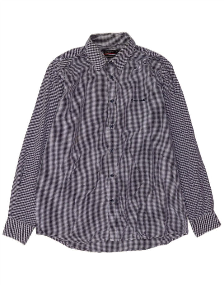 Pierre Cardin Camisa de corte regular para hombre XL Poliéster a cuadros azul marino