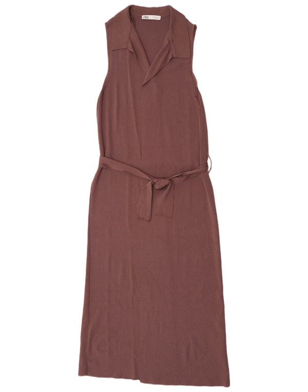 Zara Mujer Maxi Vestido Sin Mangas UK 42 Viscosa Marrón Medio