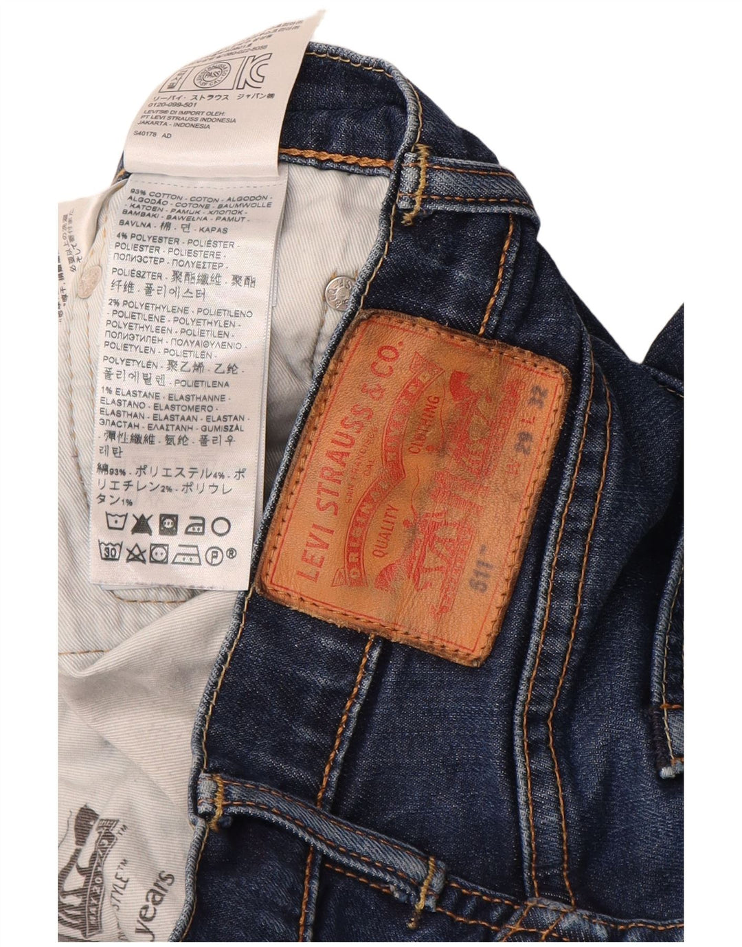 Levi's Hombre 511 Slim Jeans W29 L32 Algodón Azul Marino