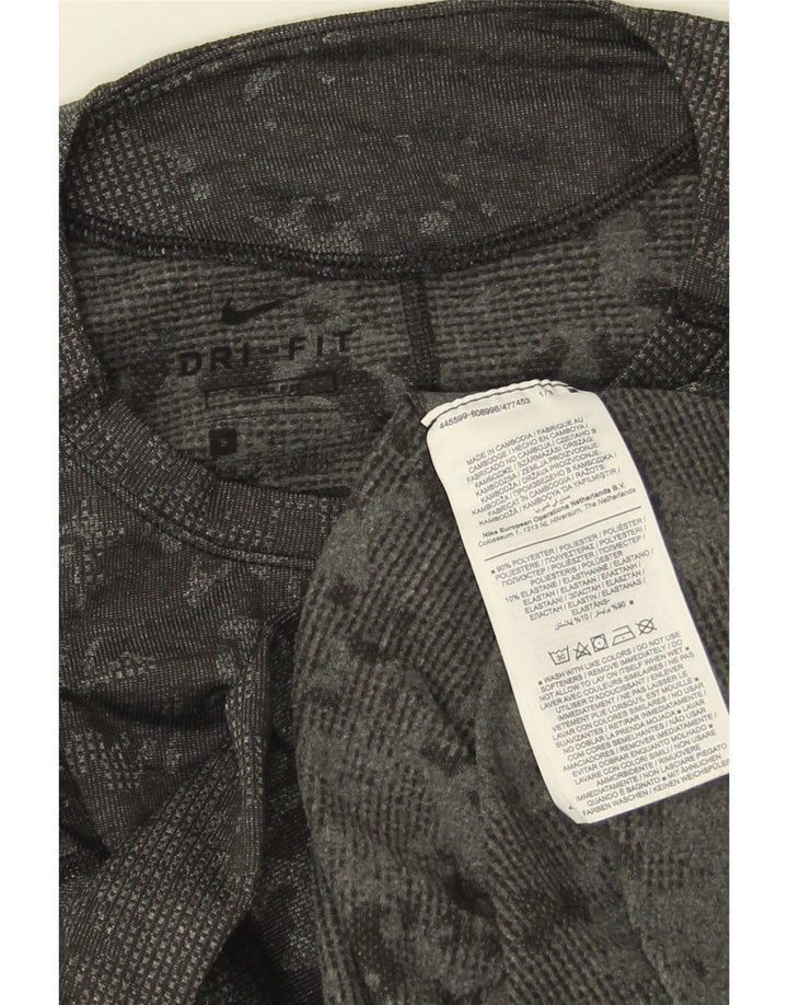 Nike Dri Fit Slim Fit Top manga larga poliéster de camuflaje gris pequeño para hombre