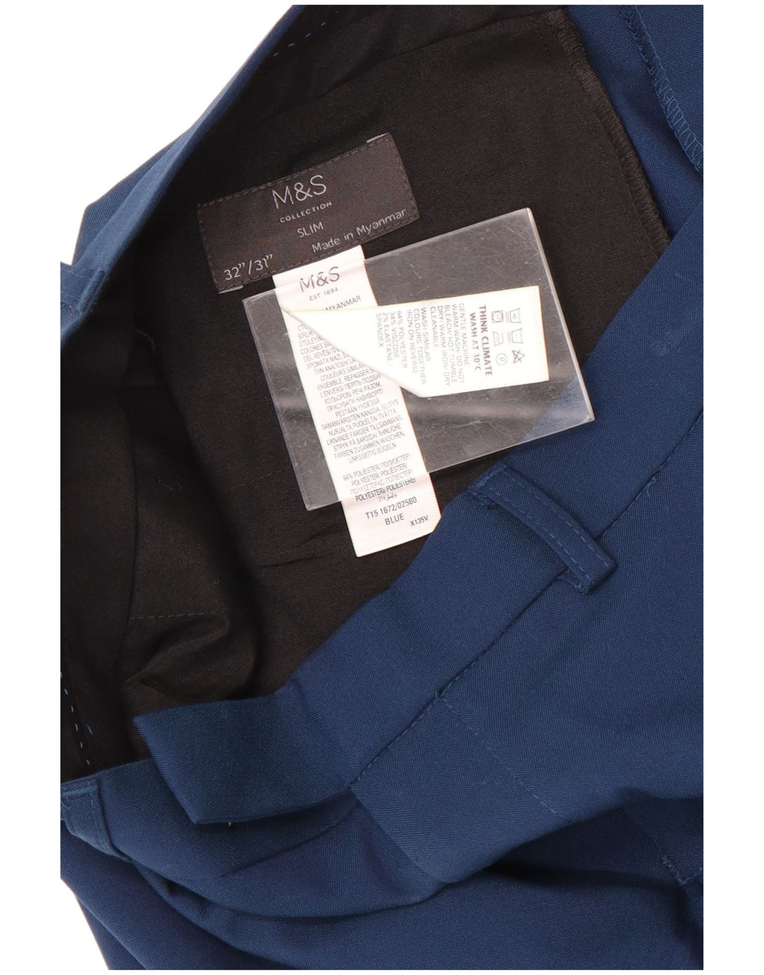 Marks & Spencer Pantalón de traje ajustado para hombre W32 L31 Poliéster azul